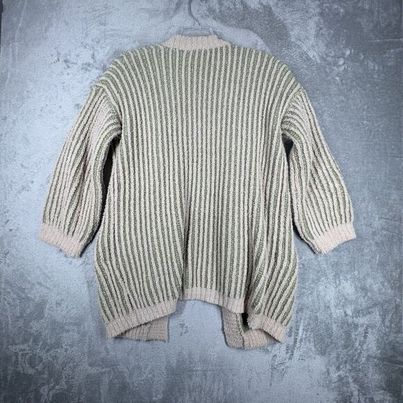 Line and Dot Sweater Womens Medium Taupe Olive‎ Stripe Open Kimberly Cardigan - Picture 3 of 10